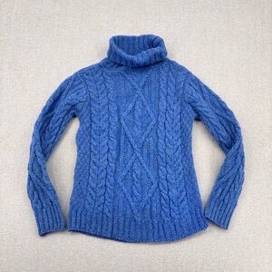 Aran Crafts Pullover Sweater Turtleneck Merino Wool Cable Knit Ireland Blue M